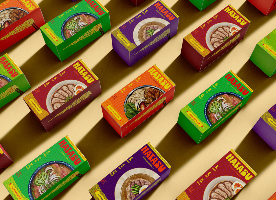 HATASU packaging system in four flavour colours